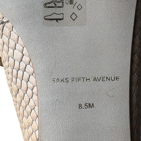 Saks Fifth Avenue Snakeskin Embossed Leather Flats Beige Shoes Size 8.5 - Picture 5 of 11